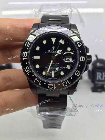 Copy Swiss Rolex GMT- Master II Watch All Black Ceramic
